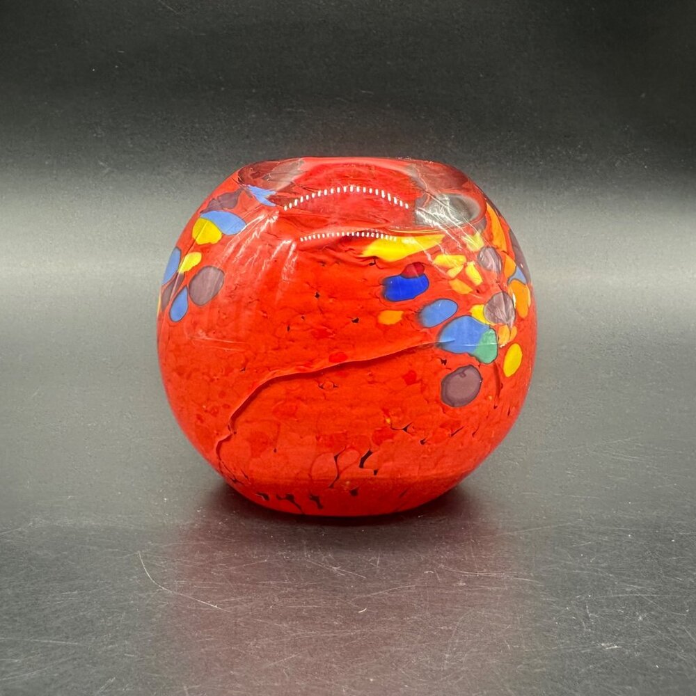 Paperweight Candle Holder Bohemian Art Glass Handmade Red Rainbow Czech READ - Picture 2 of 12